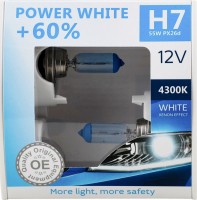 Лампа галогенова Power White H7 12V 55W 4300K 2шт Brevia