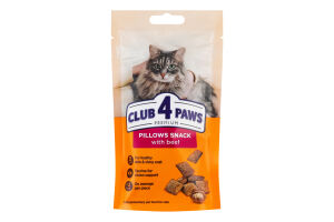 Корм дополнительный для взрослых котов с говядиной Подушечки Премиум Club 4 Paws д/п 60г