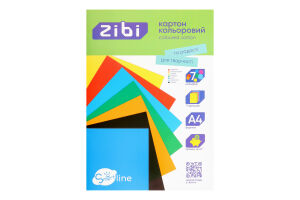 Картон цветной 7 цветов А4 Line Smart Zibi 1шт