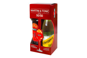 Набор Вермут 0.75л 15% красный сладкий Fiero Martini + Напиток безалкогольный Indian tonic Schweppes 1л к/у 2шт