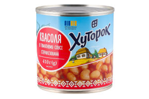 Фасоль в томатном соусе с сахаром и подсластителем стерилизованная Хуторок ж/б 410г
