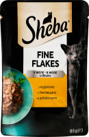 Корм консервированный полнорационный для взрослых котов с курицей в желе Нежные кусочки Sheba д/п 85г