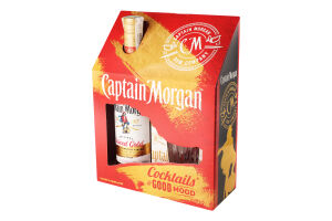 Набір Напій алкогольний 0.7л 35% на основі карибського рому Spiced Gold + склянка Captain Morgan к/у 1шт