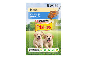 Корм консервований повнораціонний для цуценят з куркою та морквою Шматочки у підливці Junior Friskies д/п 85г