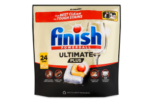 Капсулы для мытья посуды в посудомоечных машинах Лимон Ultimate Plus Powerball Finish 24шт