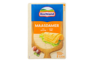 Сир 45% твердий безлактозний скибочки Маасдамер Hochland лоток 135г