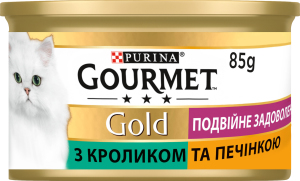 Корм консервированный полнорационный для взрослых котов с кроликом и печенью Двойное удовольствие Gold Gourmet ж/б 85г