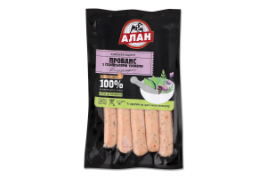 Ковбаски варені з італійськими травами Прованс Алан в/с в/у 0.2кг