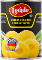 Ананас кольцами в легком сиропе стерилизованный Lorado ж/б 565г