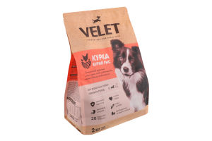 Корм д/дорослих собак середніх порід Преміум з куркою та бурим рисом сухий 2кг Velet