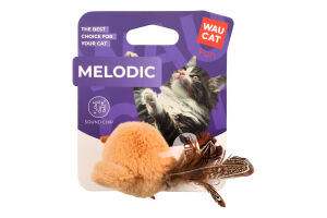 Игрушка для котов бежевая со звуковым чипом 110мм №7514 Птица Melodic Fun WauCat 1шт