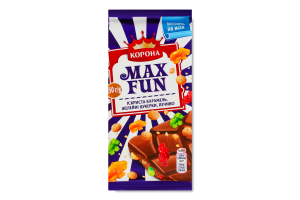Шоколад молочний Іскриста карамель-желейні цукерки-печиво Max Fun Корона м/у 150г