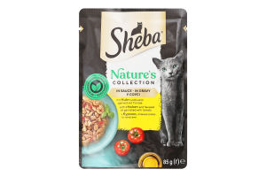 Корм консервований для дорослих котів З куркою лляною олією та томатами у соусі Nature's Collection Sheba д/п 85г