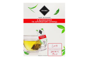Чай зеленый байховый мелкий с базиликом и ароматом земляники RIOBA к/у 15х2г