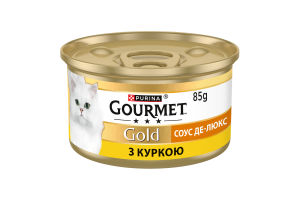 Корм консервований повнораціонний для дорослих котів з куркою Соус де-люкс Gold Gourmet з/б 85г