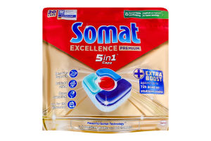 Засіб для миття посуду в посудомийних машинах у формі капсул 5в1 Excellence Premium Somat 20шт