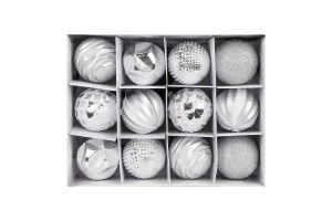 Набір куль новорічних срібних 6см 12шт KYYW098/1