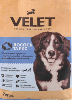 Корм д/дорослих собак середніх та великих порід Преміум з лососем та рисом сухий 2кг Velet