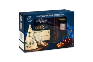 Набір Сир 60% напівтвердий Еделблу Гурме 0.1кг + Варення вишневе з волоським горіхом 40мл Bergader&Endorfine к/у 1шт