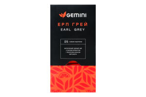 Чай черный с ароматом бергамота Эрл Грей Gemini в/с к/у 25х2г