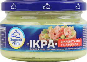Продукт с икрой океанической рыбы с креветками и авокадо пастеризованный Икра Водний світ с/б 160г