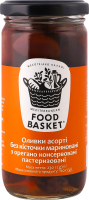 Оливки ассорти без косточки маринованные с орегано консервированные пастеризованные Food Basket с/б 230г