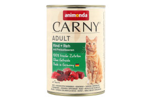 Корм д/котів з яловичиною олениною та брусницею 400г ж/б Карні