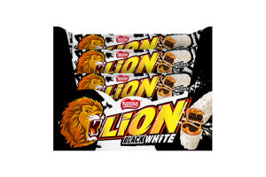 Батончик зі смаком брауні, м'якою карамеллю та пшеничними кріпсами вкритий білою глазур'ю Black&White Lion м/у 42г