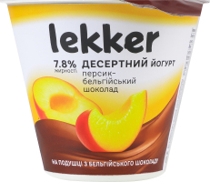 Йогурт 7.8% десертный с наполнителем Персик-бельгийский шоколад Lekker ст 180г