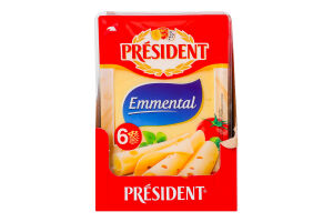 Сир 45% твердий скибками Ементаль President лоток 100г