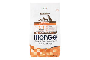 Корм сухий для дорослих собак усіх порід з лососем та рисом Monoprotein Natural superpremium Monge м/у 2.5кг