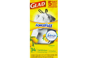 Glad ForceFlex Febreze Freshness Tall Kitchen Bags Lemon - 34 CT
