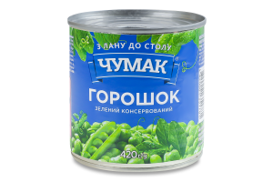 Горошок зелений консервований стерилізований Чумак в/с з/б 420г
