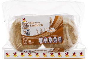 Ahold Honey Whole Wheat Thin Sandwich Rolls Pre-Sliced - 8 CT