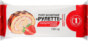 Рулет бісквітний полуничний смак Рулетте ТМ "1" м/у 150г
