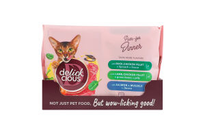 Корм консервированный полнорационный для взрослых котов Ассорти №3 Delickcious м/у 4х85г