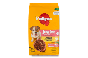 Корм сухой полнорационный для щенков мелких пород до 10кг С домашней птицей и овощами Junior Pedigree кг