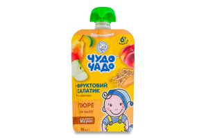 Пюре для детей от 6мес из груш, яблок и персиков со злаками и вкусом печенья Фруктовый салатик Чудо-Чадо д/п 90г