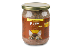 Корм консервований повнораціонний для дорослих котів з яловичиною з потрухами ФОП Гуменний В. М. с/б 460г