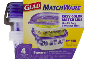 Glad MatchWare Square Containers & Lids - 4 CT