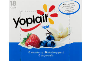 Yoplait Light Fat Free Yogurt Strawberry, Blueberry Patch, Very Vanilla - 18 CT