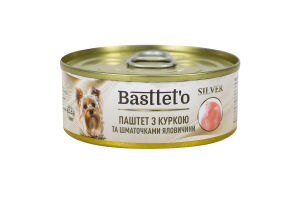 Паштет для собак с курицей и кусочками говядины Silver Basttet`o ж/б 85г