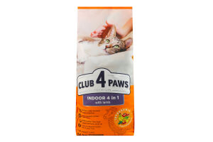 Корм сухой полнорационный для взрослых котов живущих в помещении с ягненком 4в1 Premium Club 4 Paws м/у 14кг