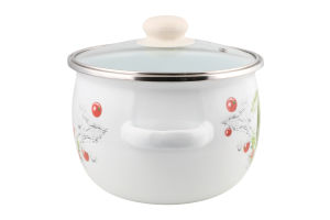 Каструля Лайм біла 3,5л емальована сферична з н/ж обідком та скляною кришкою І61913/2 Ідилія