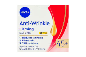 Крем для лица дневной против морщин + упругость с маслом абрикосовых косточек и маслом ши SPF 15 45+ Nivea 50мл