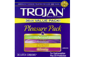 Trojan Premium Lubricated Latex Condoms Pleasure Pack - 36 CT