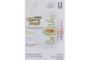 Purina Fancy Feast Creamy Collection Broths Gourmet Cat Complement Pouches Variety Pack - 12 CT