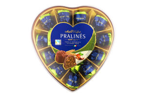 Цукерки Серце Праліне з горіховою начинкою та злаками в молочному шоколаді 165г Метр Трюффо