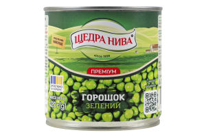 Горошек зеленый консервированный стерилизованный Премиум Щедра нива в/с ж/б 420г