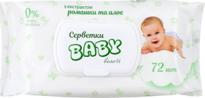 Серветки вологі дитячі з екстрактом ромашки та алое Baby 72шт